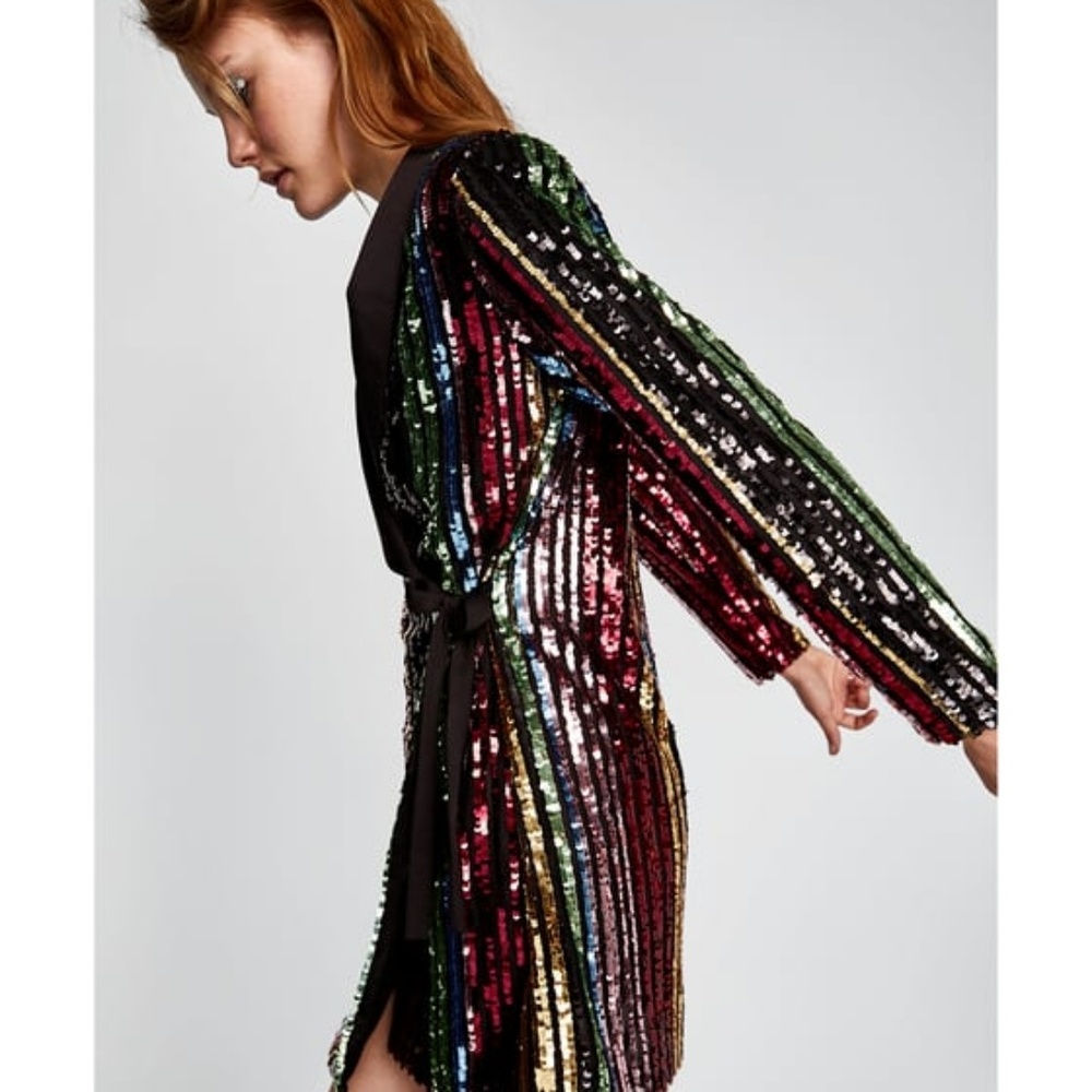 ZARA MULTICOLORED SEQUIN WRAP DRESS NWT - Picture 5 of 6